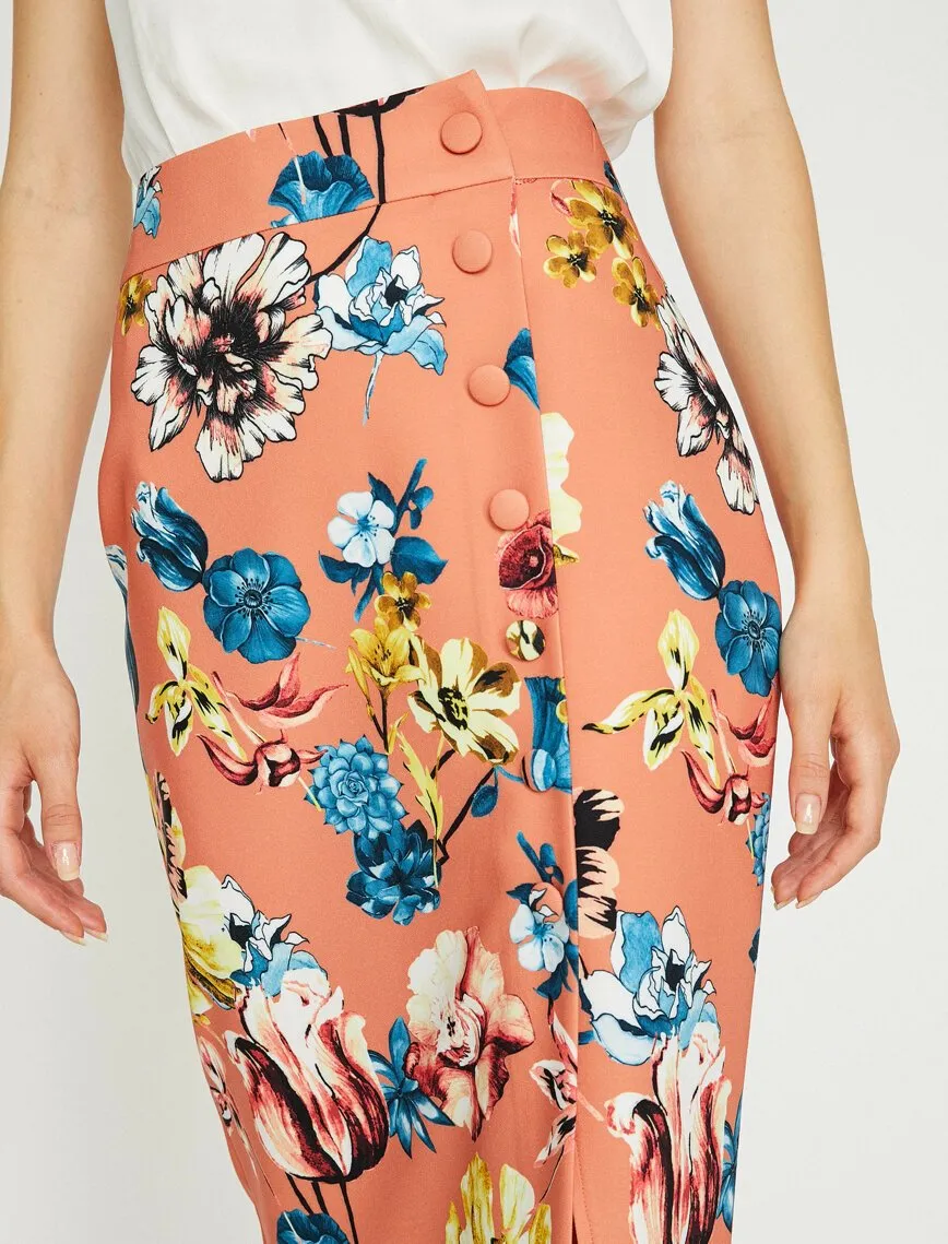 12339 Orange Floral Knee Length Skirt