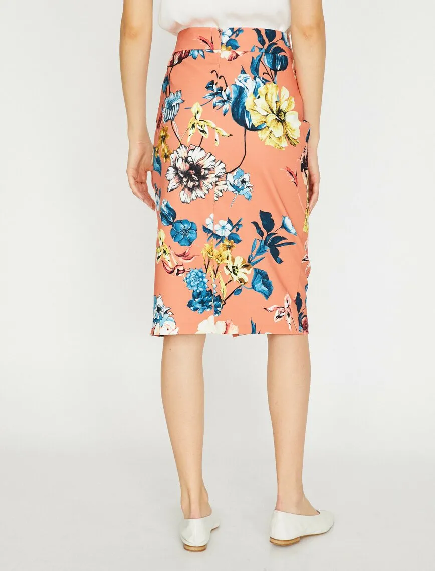 12339 Orange Floral Knee Length Skirt