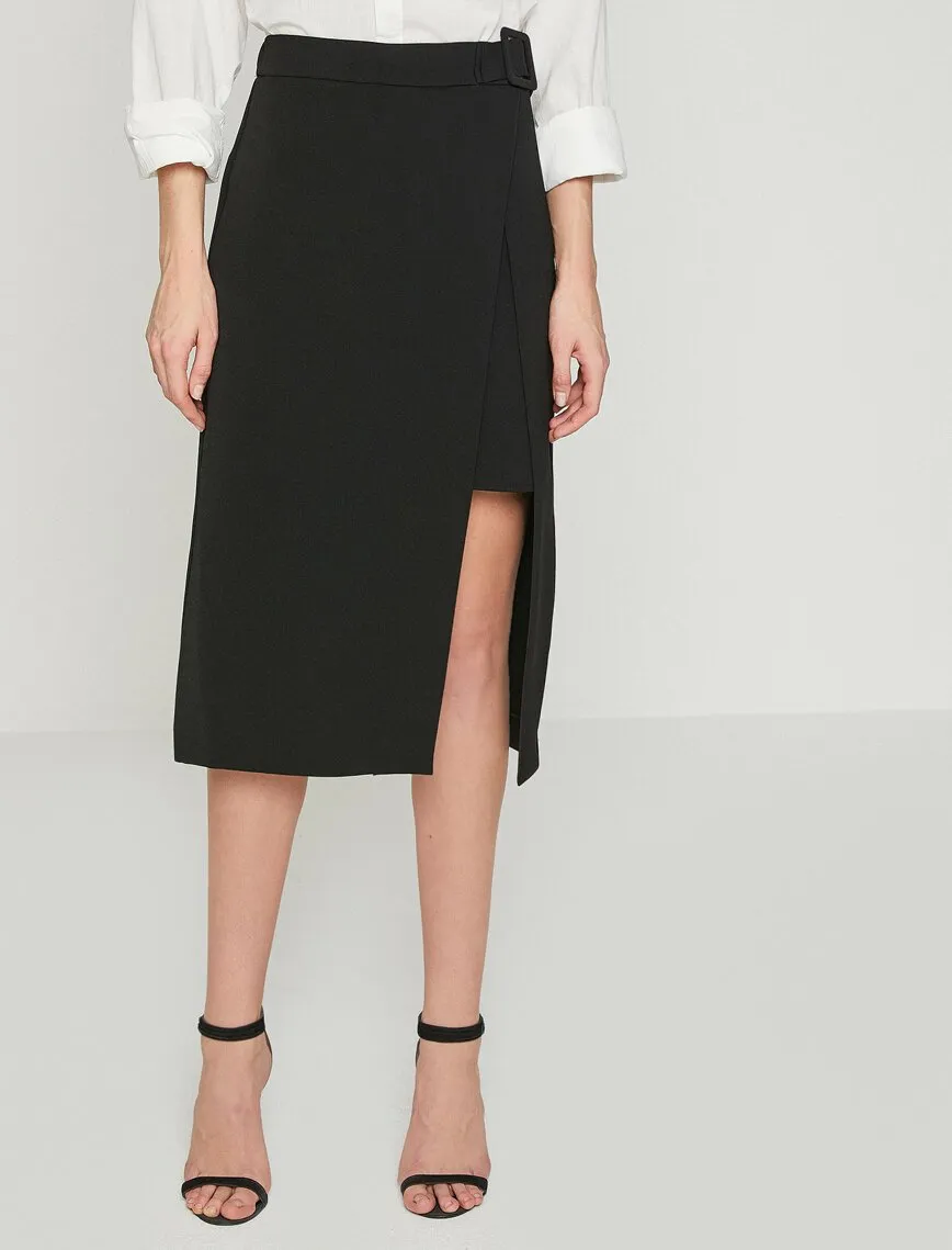 12349 Black Slit Detailed Midi Skirt