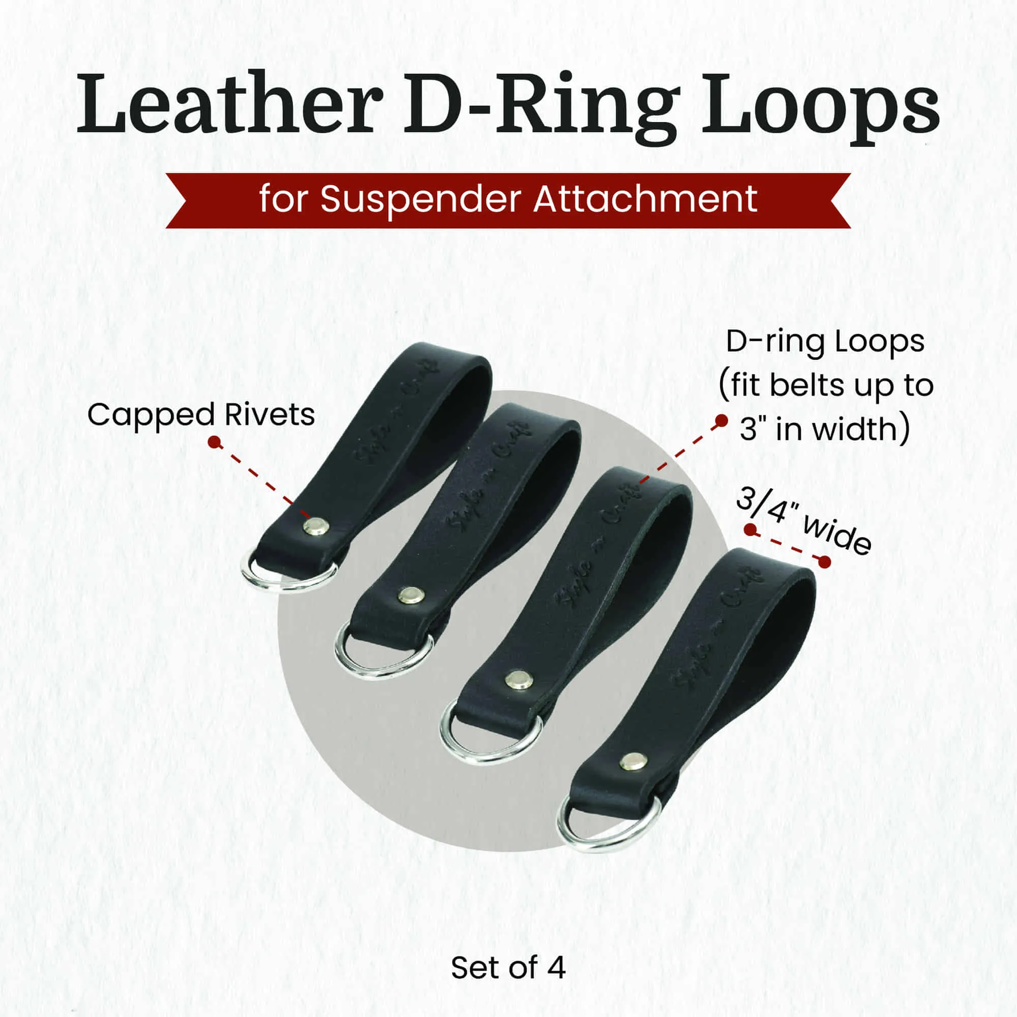 75202 - Leather D-Ring Loops for Suspender Attachment in Black (4 Piece Set) | Style n Craft