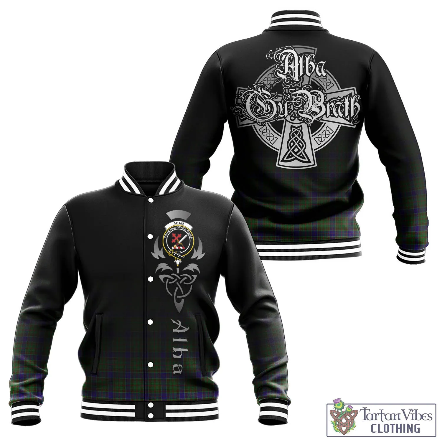 Adam Tartan Baseball Jacket Featuring Alba Gu Brath Family Crest Celtic Inspired