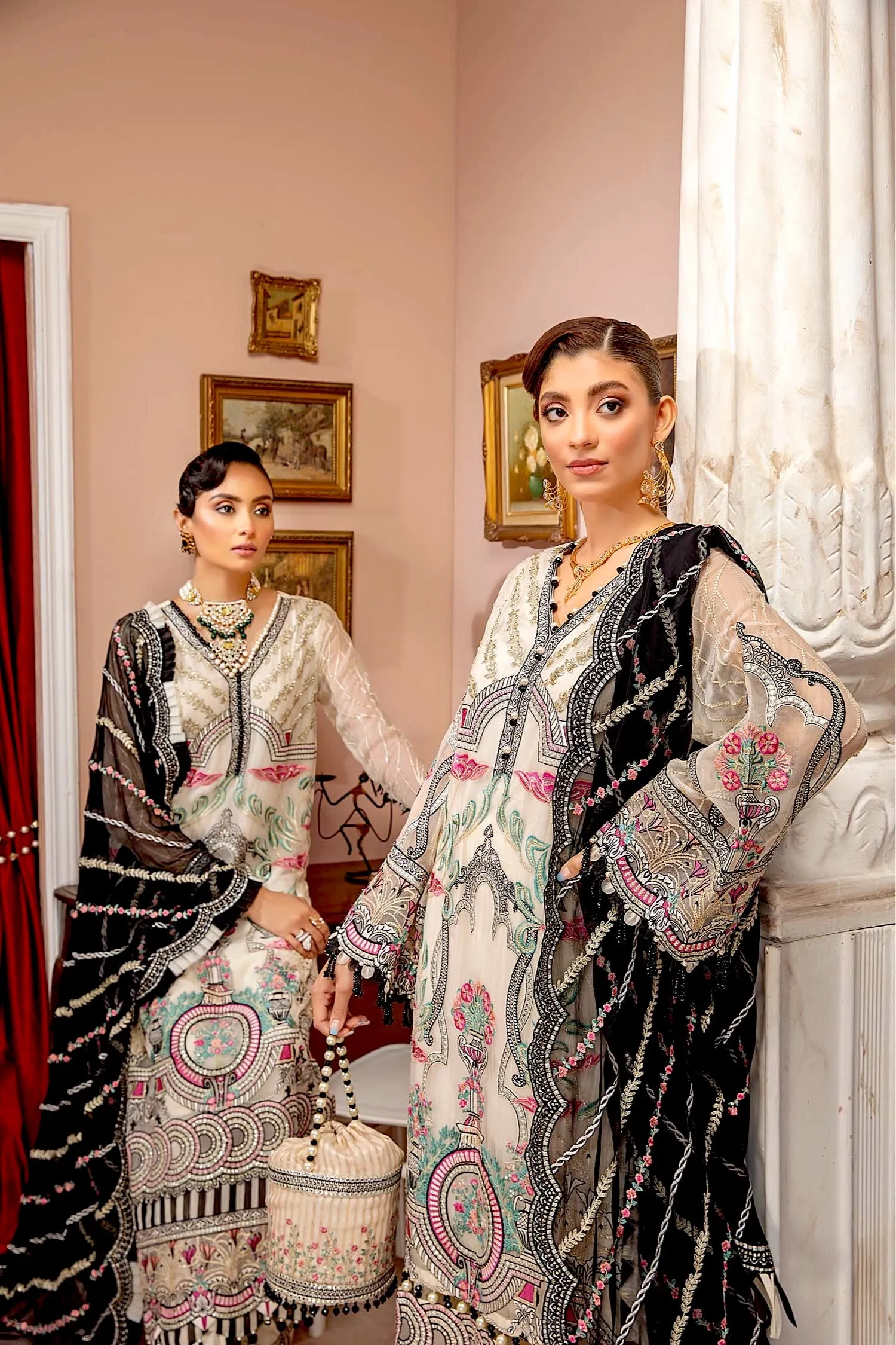 Adan's Libas Luxulia Embroidered Chiffon Collection – Floral White