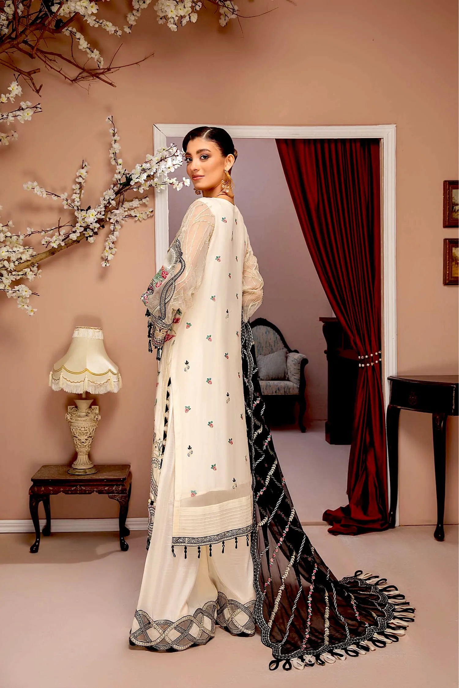 Adan's Libas Luxulia Embroidered Chiffon Collection – Floral White