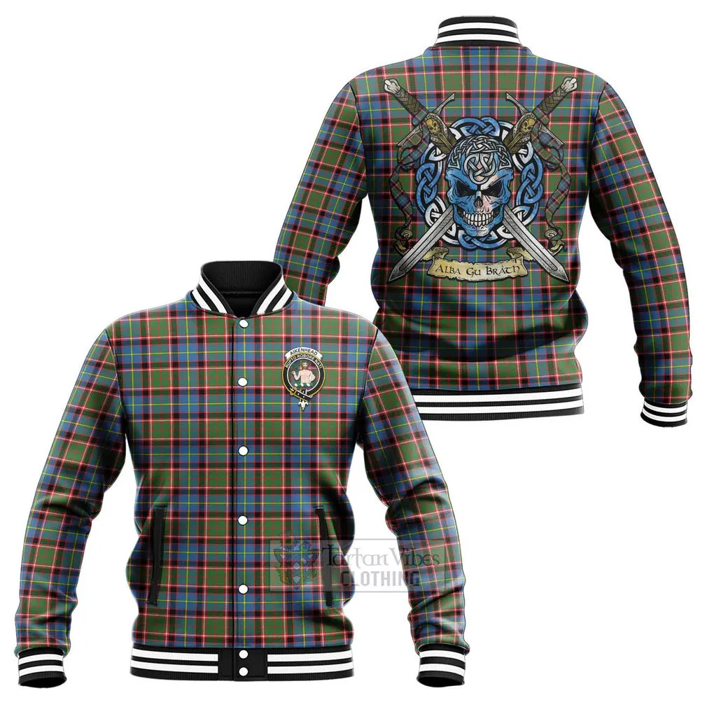 Aikenhead Tartan Baseball Jacket with Family Crest Celtic Skull Style