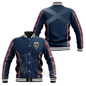 Ainslie Tartan Baseball Jacket with Family Crest and Scottish Thistle Vibes Sport Style