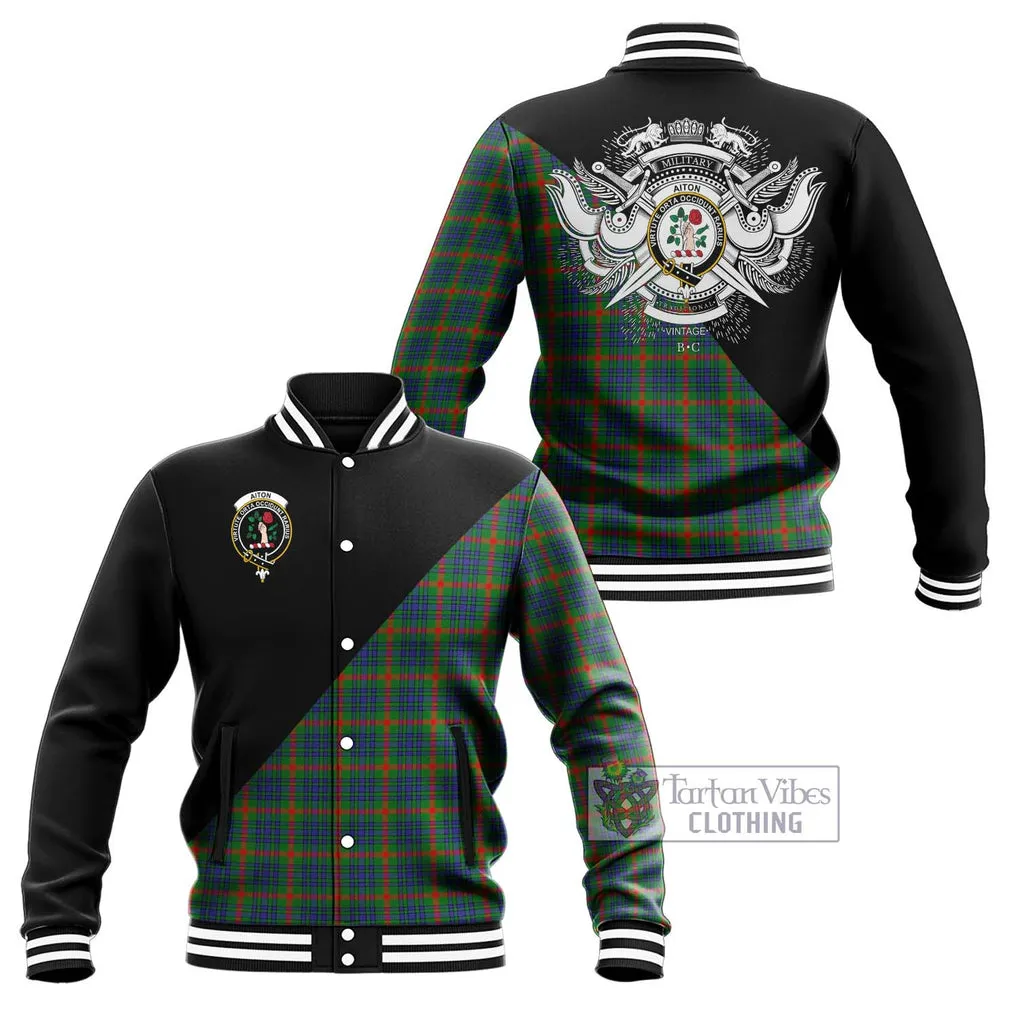 Aiton Tartan Baseball Jacket with Family Crest and Military Logo Style