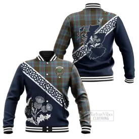 Anderson Tartan Baseball Jacket Featuring Thistle and Scotland Map