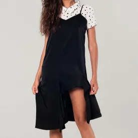 Asymmetric Hem Slip Dress in Black