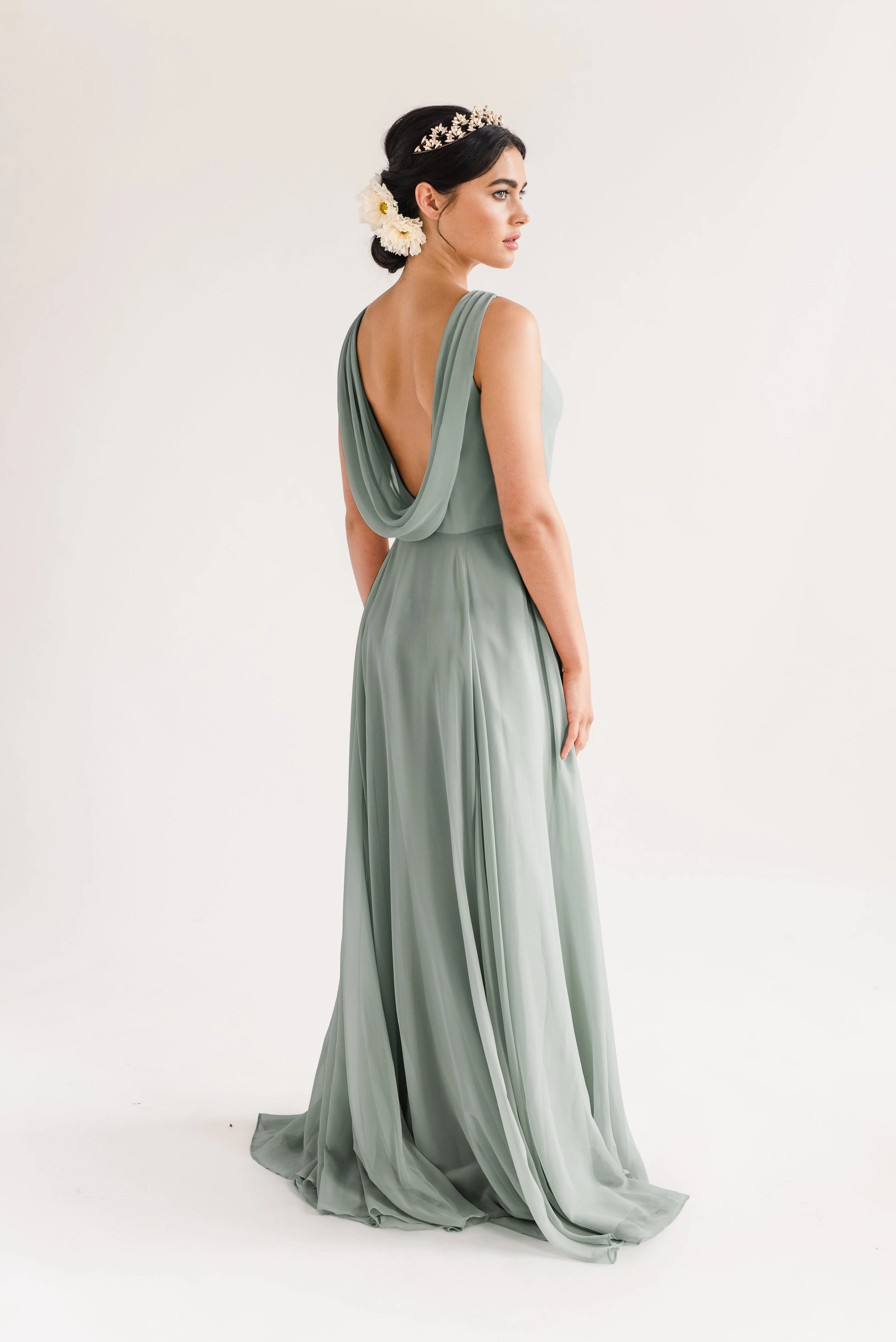 Athena Bridesmaid Dress In Emerald Chiffon