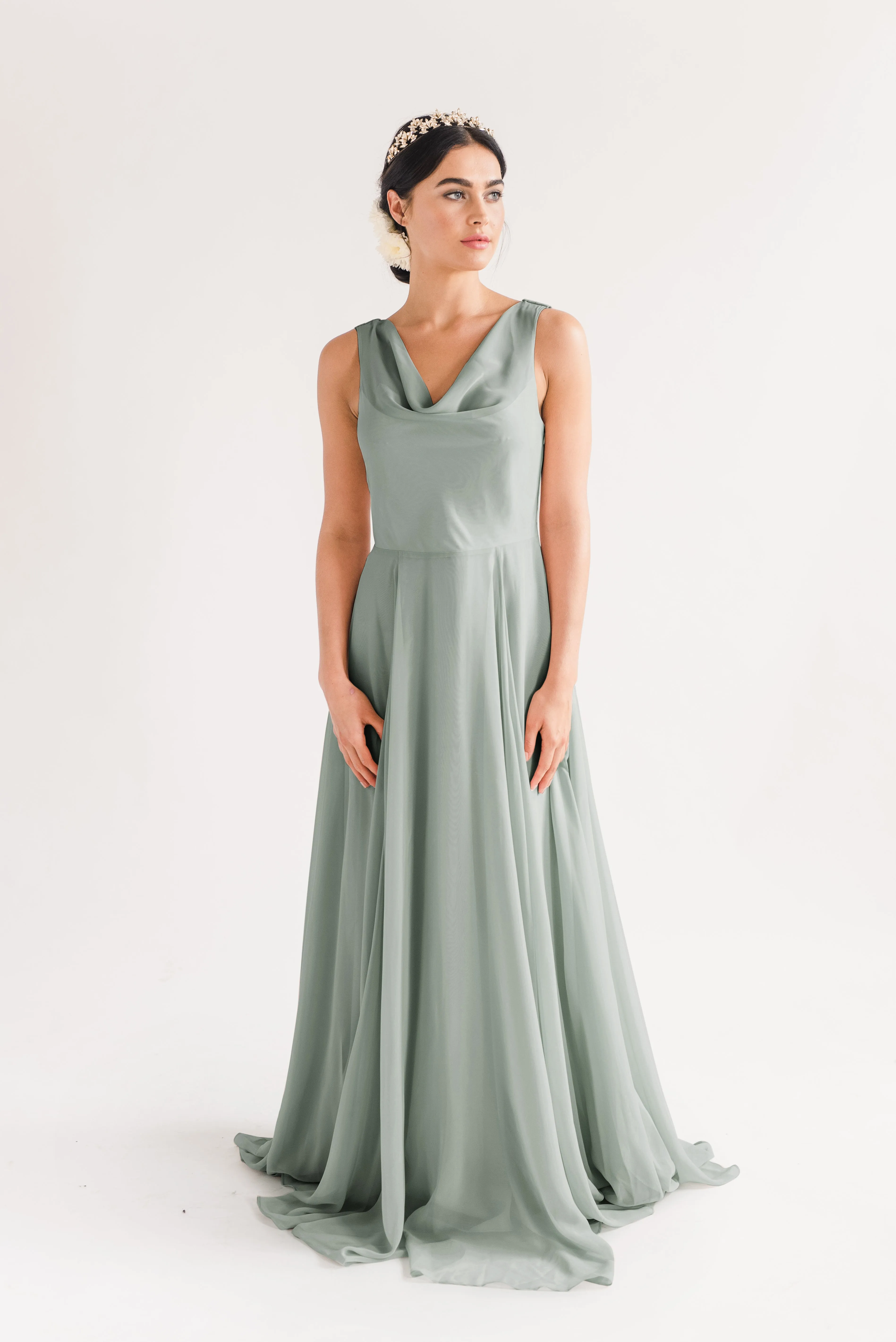 Athena Bridesmaid Dress In Emerald Chiffon