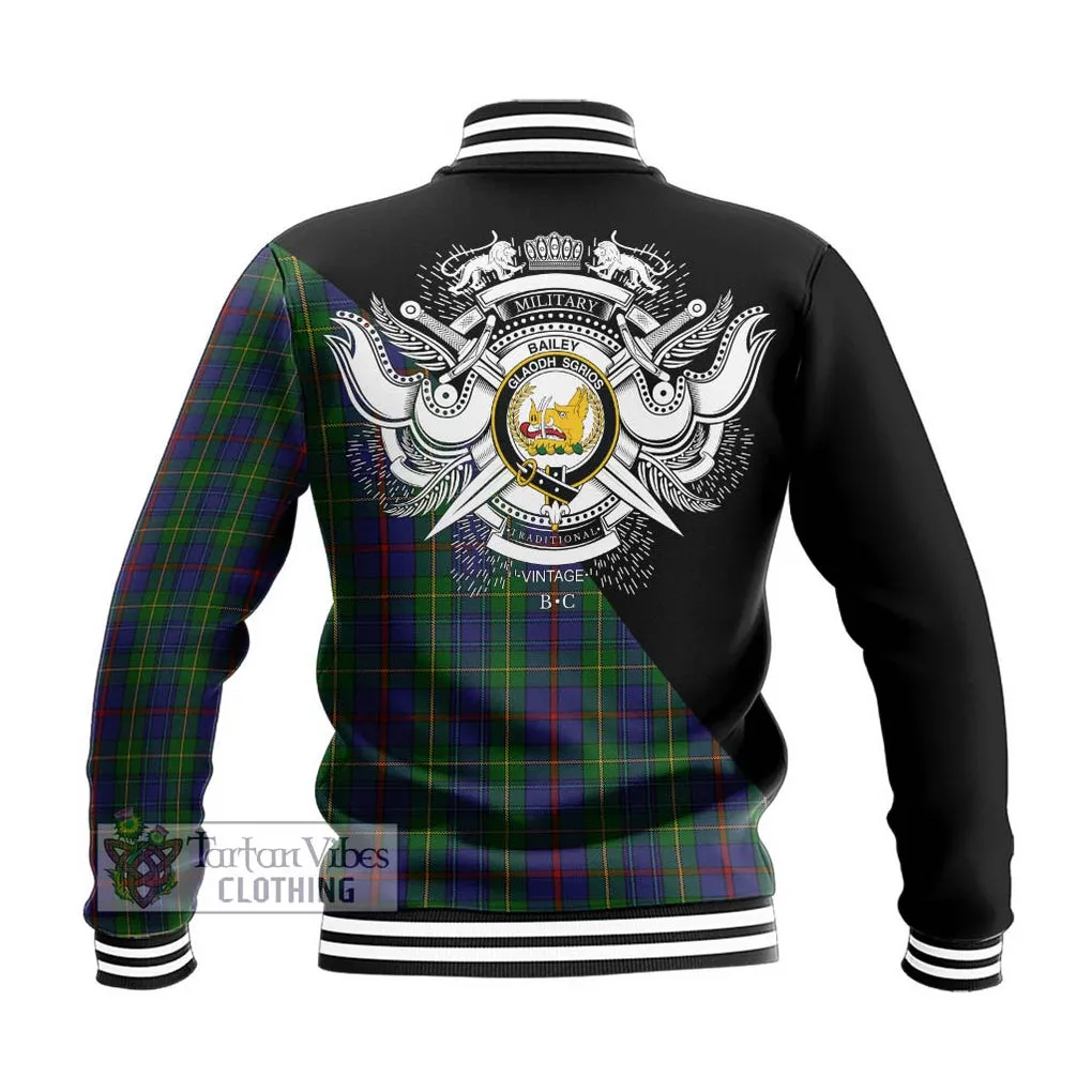 Bailey Tartan Baseball Jacket with Family Crest and Military Logo Style