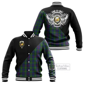 Bailey Tartan Baseball Jacket with Family Crest and Military Logo Style