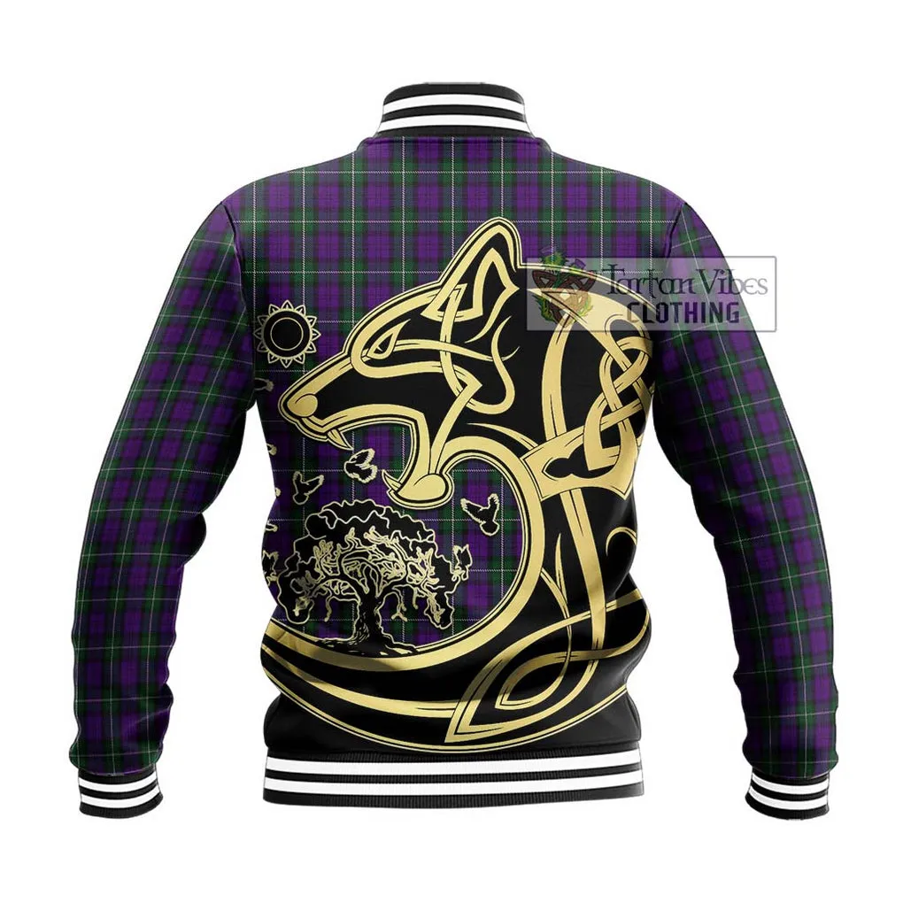 Baillie Highland Society Tartan Baseball Jacket with Family Crest Celtic Wolf Style