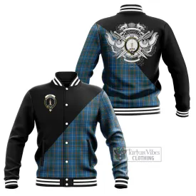 Bain Tartan Baseball Jacket with Family Crest and Military Logo Style