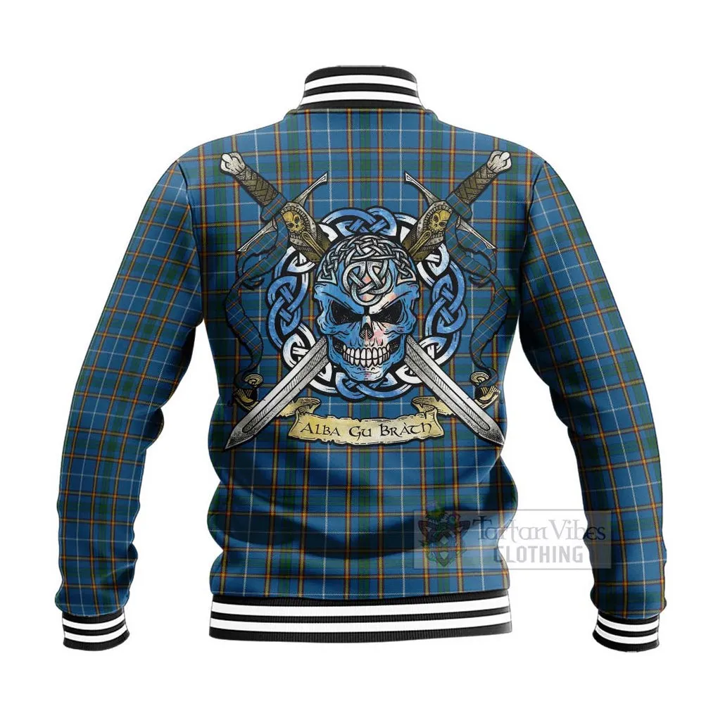 Bain Tartan Baseball Jacket with Family Crest Celtic Skull Style