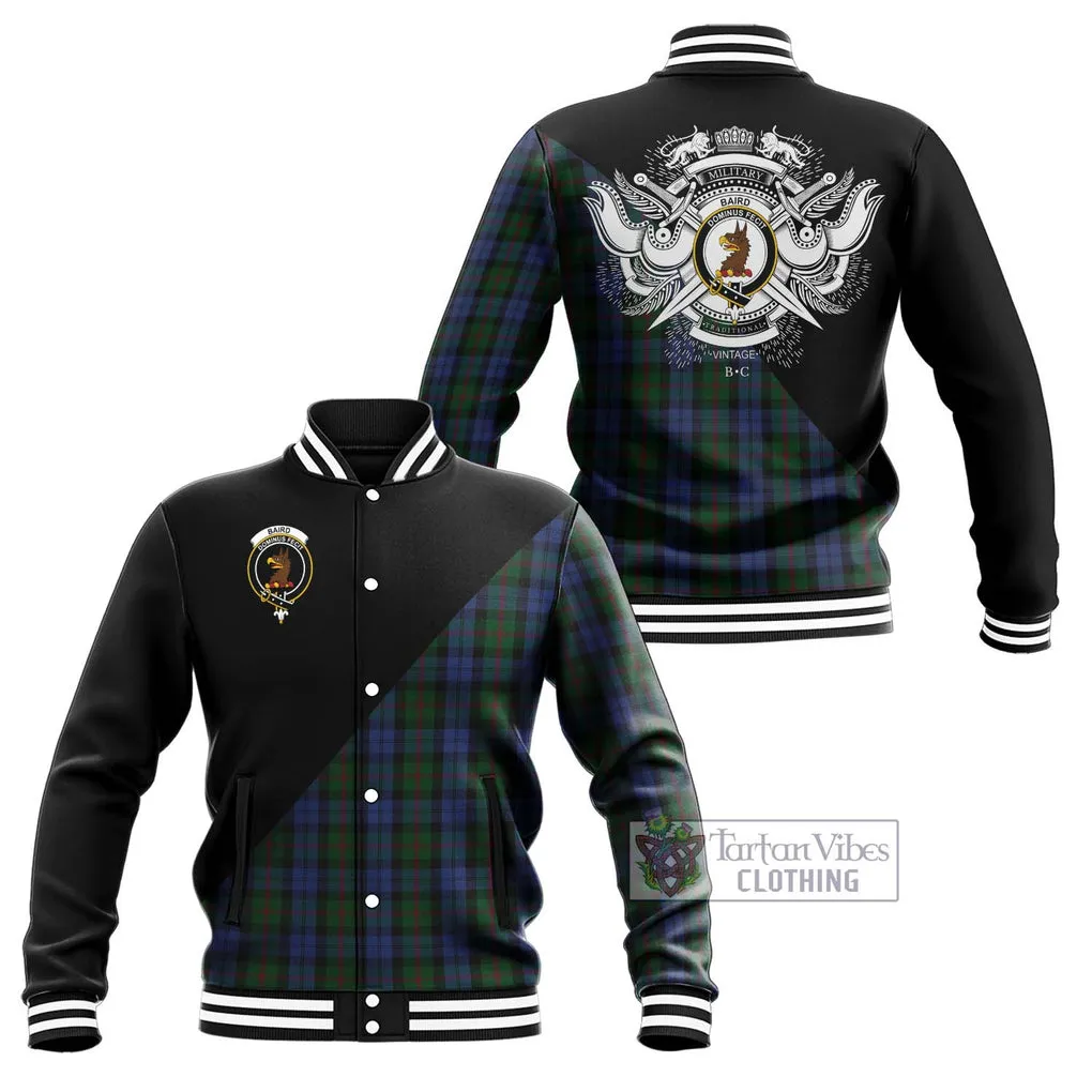 Baird Tartan Baseball Jacket with Family Crest and Military Logo Style