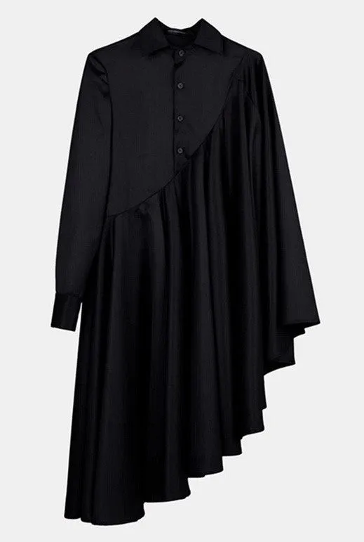 Bat Sleeve Loose Fit Cape-Style Blouse Shirt Asymmetrical pleated Skirt Dress Tunic