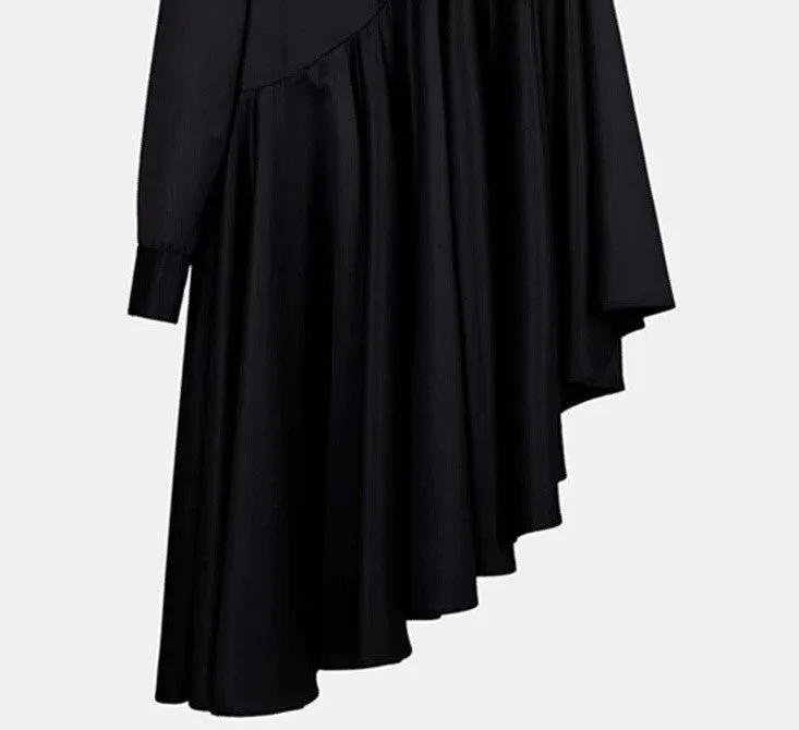 Bat Sleeve Loose Fit Cape-Style Blouse Shirt Asymmetrical pleated Skirt Dress Tunic