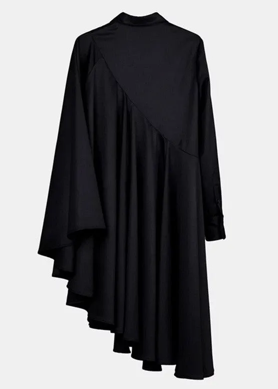 Bat Sleeve Loose Fit Cape-Style Blouse Shirt Asymmetrical pleated Skirt Dress Tunic