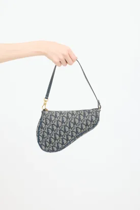 Beige & Navy Monogram Saddle Bag