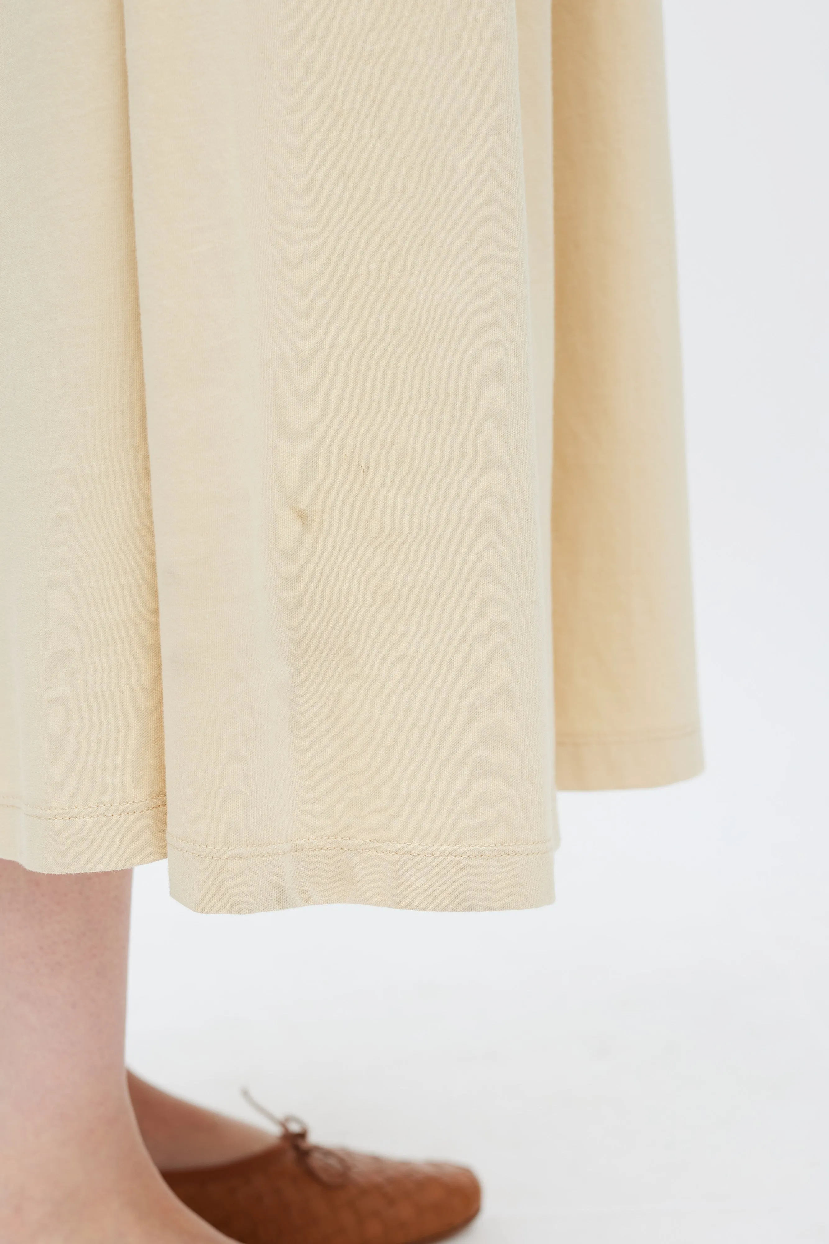 Beige Cotton Gathered T-Shirt Dress