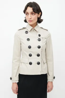 Beige Double Breasted Short Trench Coat