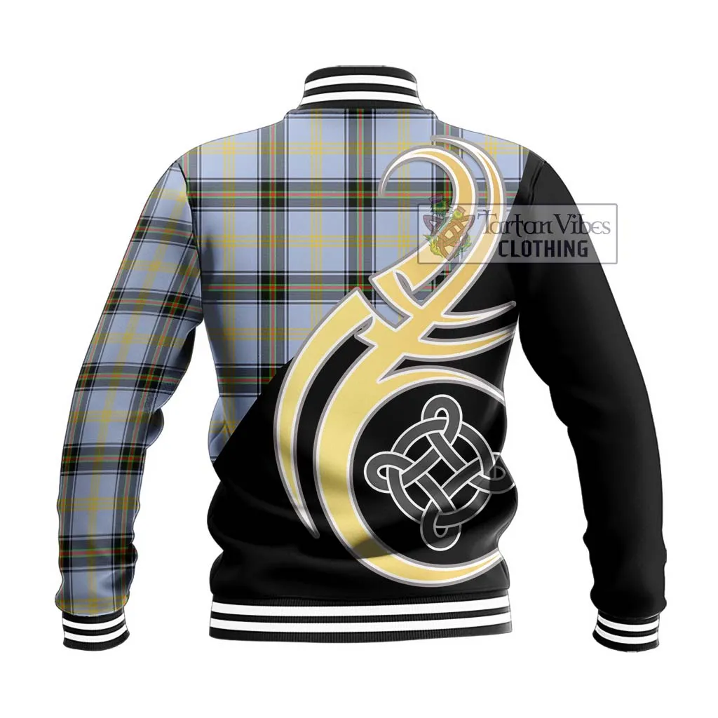 Bell Tartan Baseball Jacket with Family Crest and Celtic Symbol Style