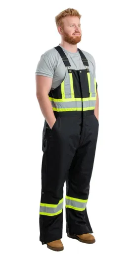 Berne Mens Black Nylon Safety Arctic Insulated Bib Overall