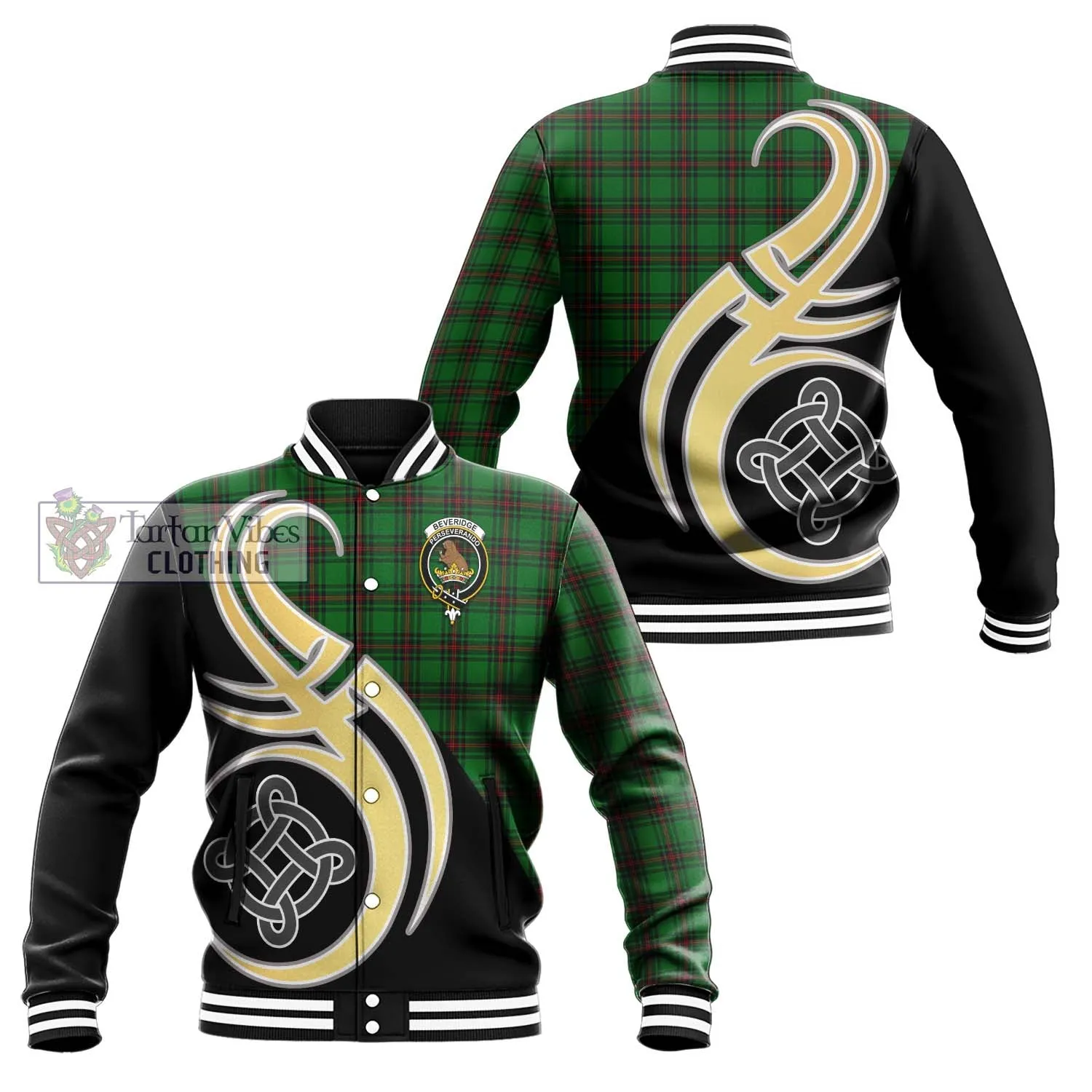 Beveridge Tartan Baseball Jacket with Family Crest and Celtic Symbol Style