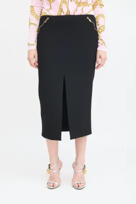 Black Front Slit Midi Pencil Skirt