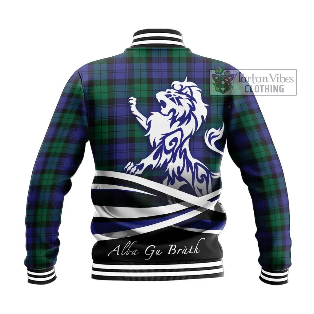 Black Watch Modern Tartan Baseball Jacket with Alba Gu Brath Regal Lion Emblem