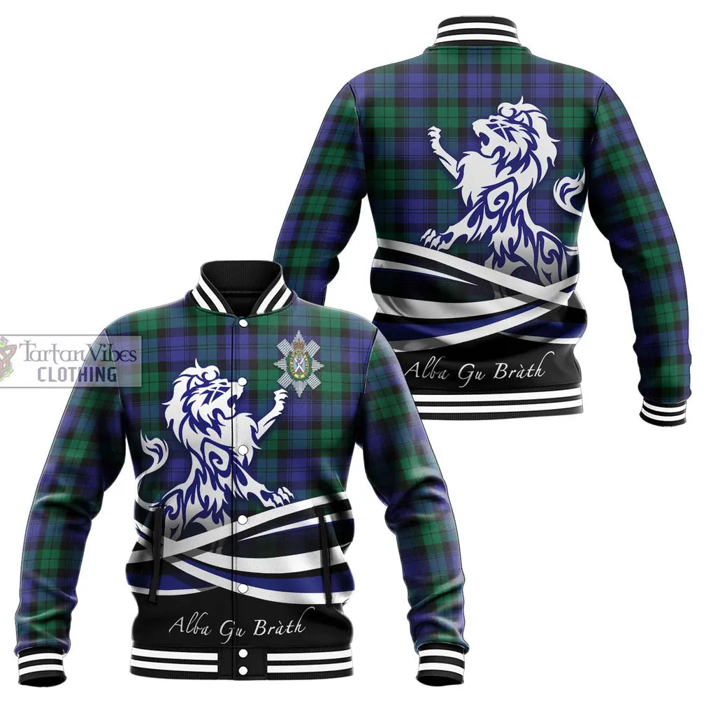 Black Watch Modern Tartan Baseball Jacket with Alba Gu Brath Regal Lion Emblem