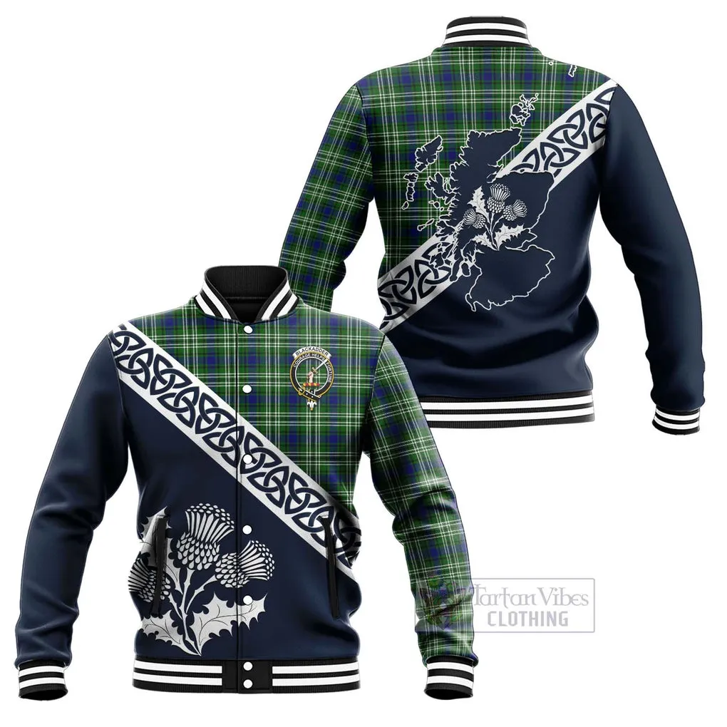 Blackadder Tartan Baseball Jacket Featuring Thistle and Scotland Map