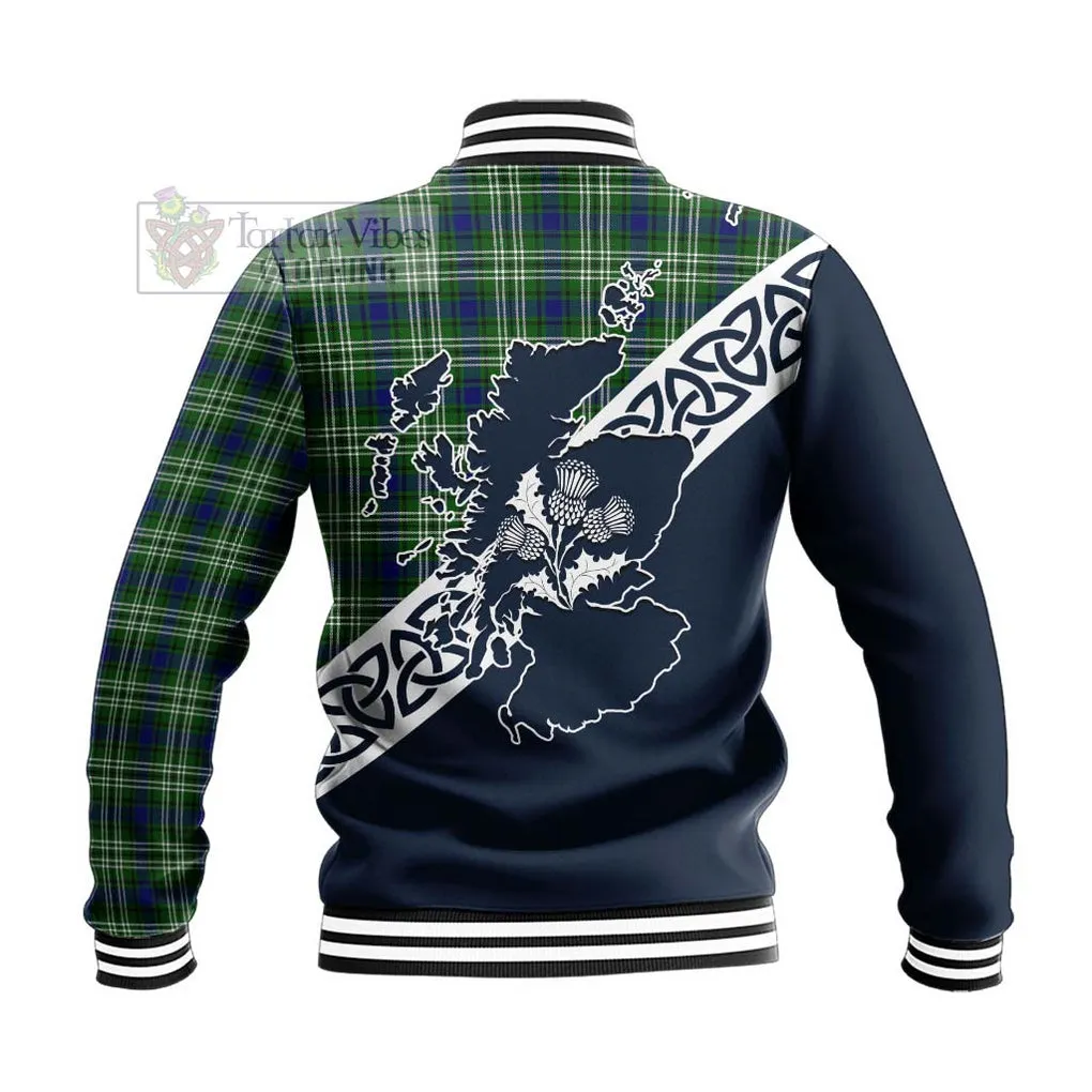 Blackadder Tartan Baseball Jacket Featuring Thistle and Scotland Map