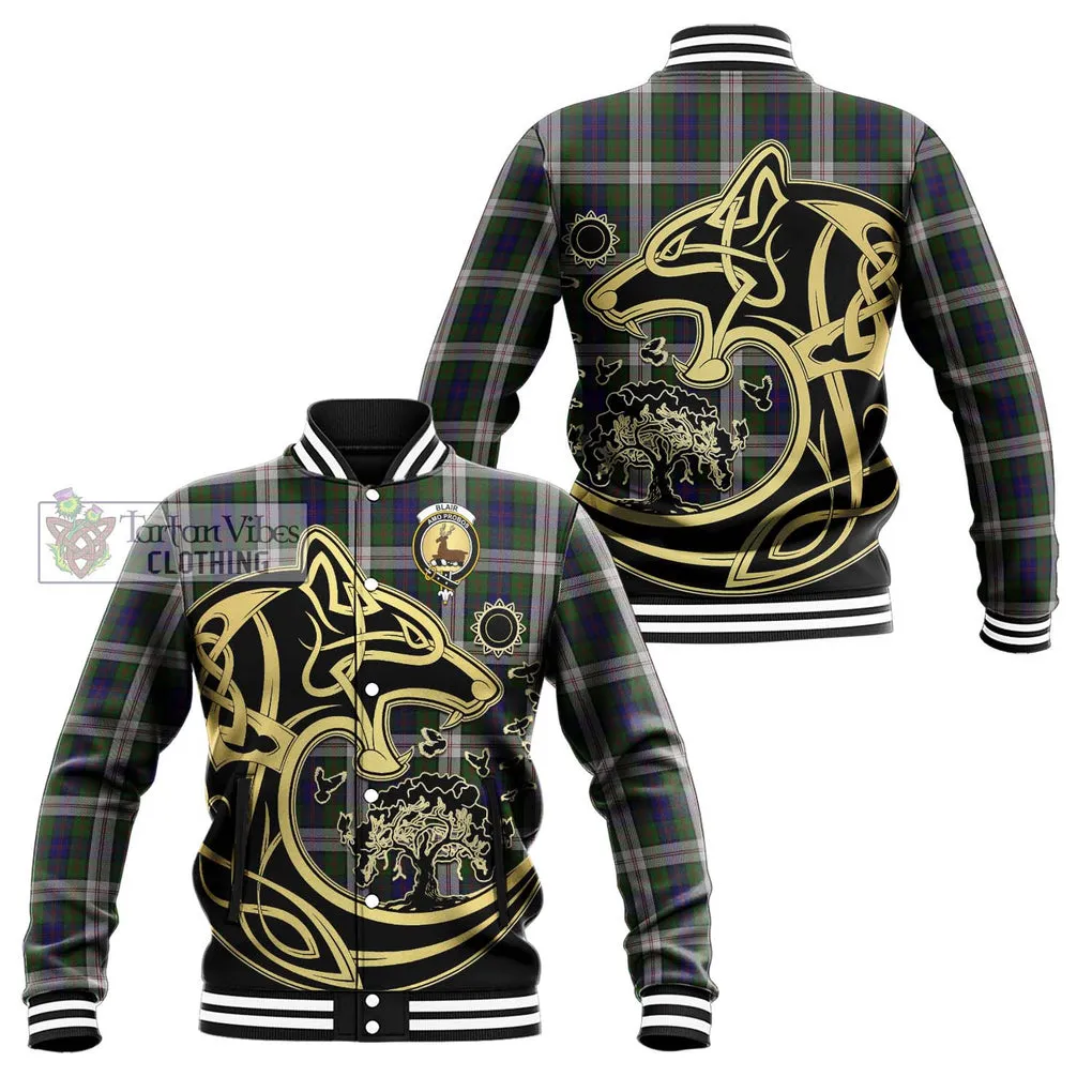 Blair Dress Tartan Baseball Jacket with Family Crest Celtic Wolf Style