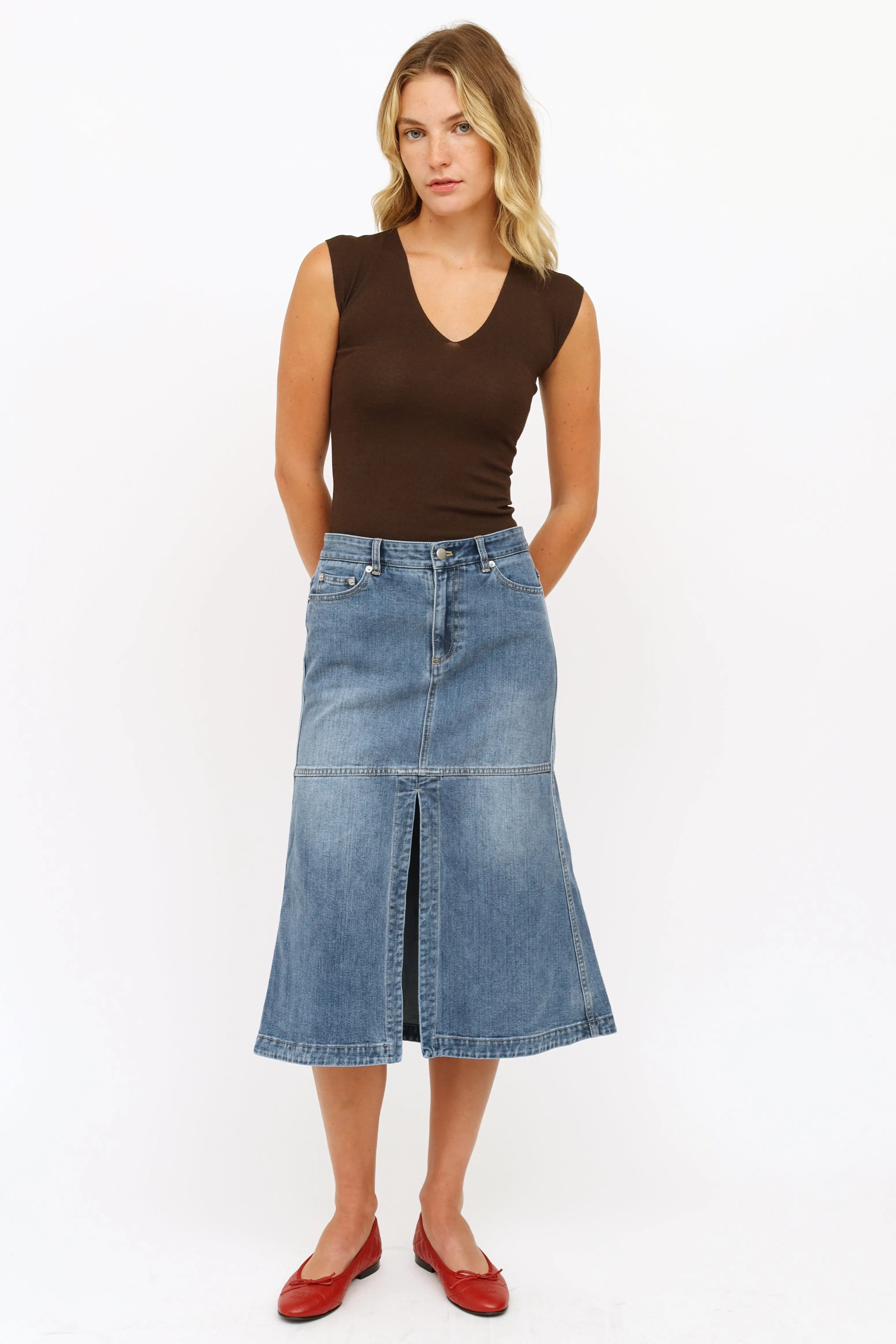 Blue Denim Panel Skirt