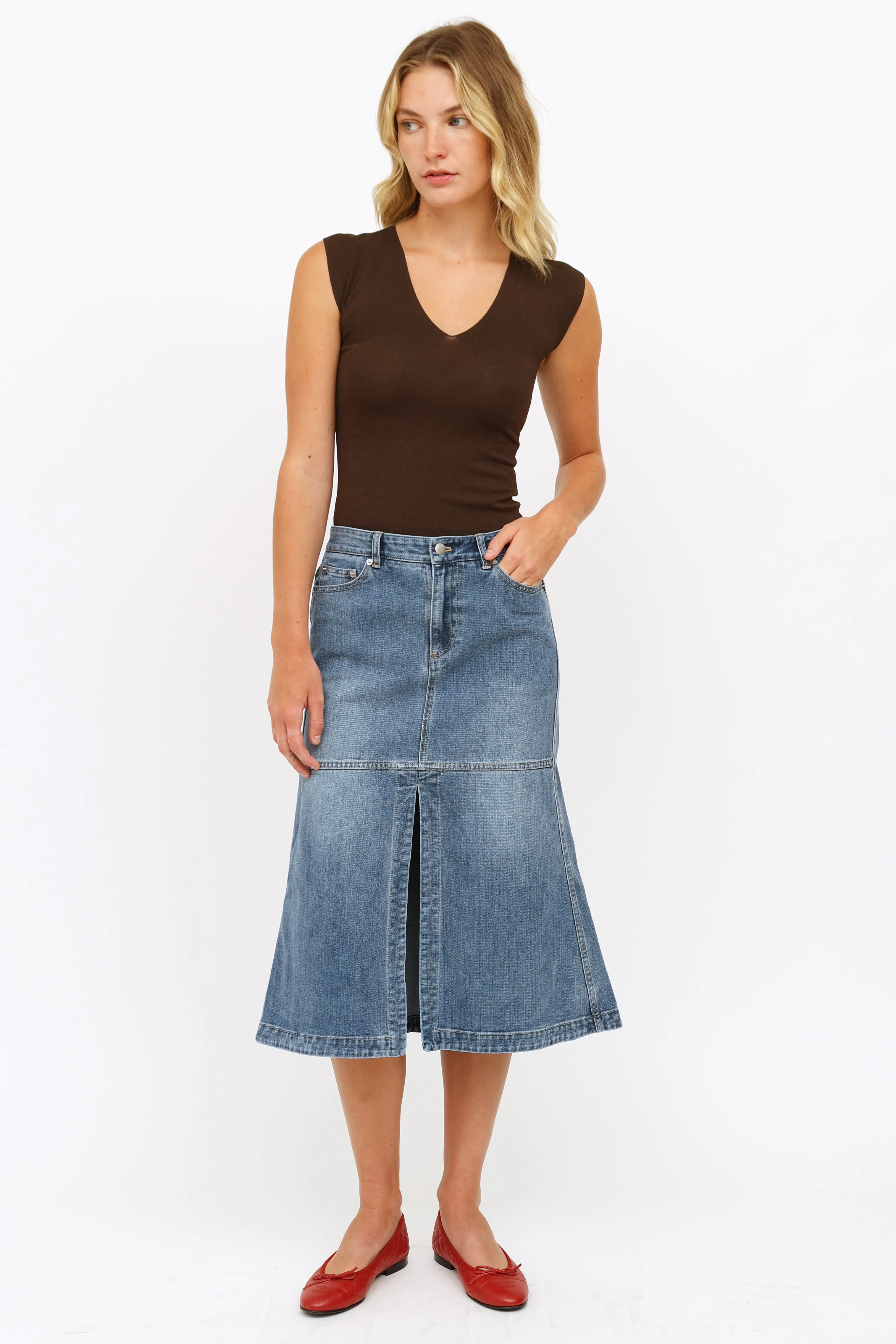 Blue Denim Panel Skirt