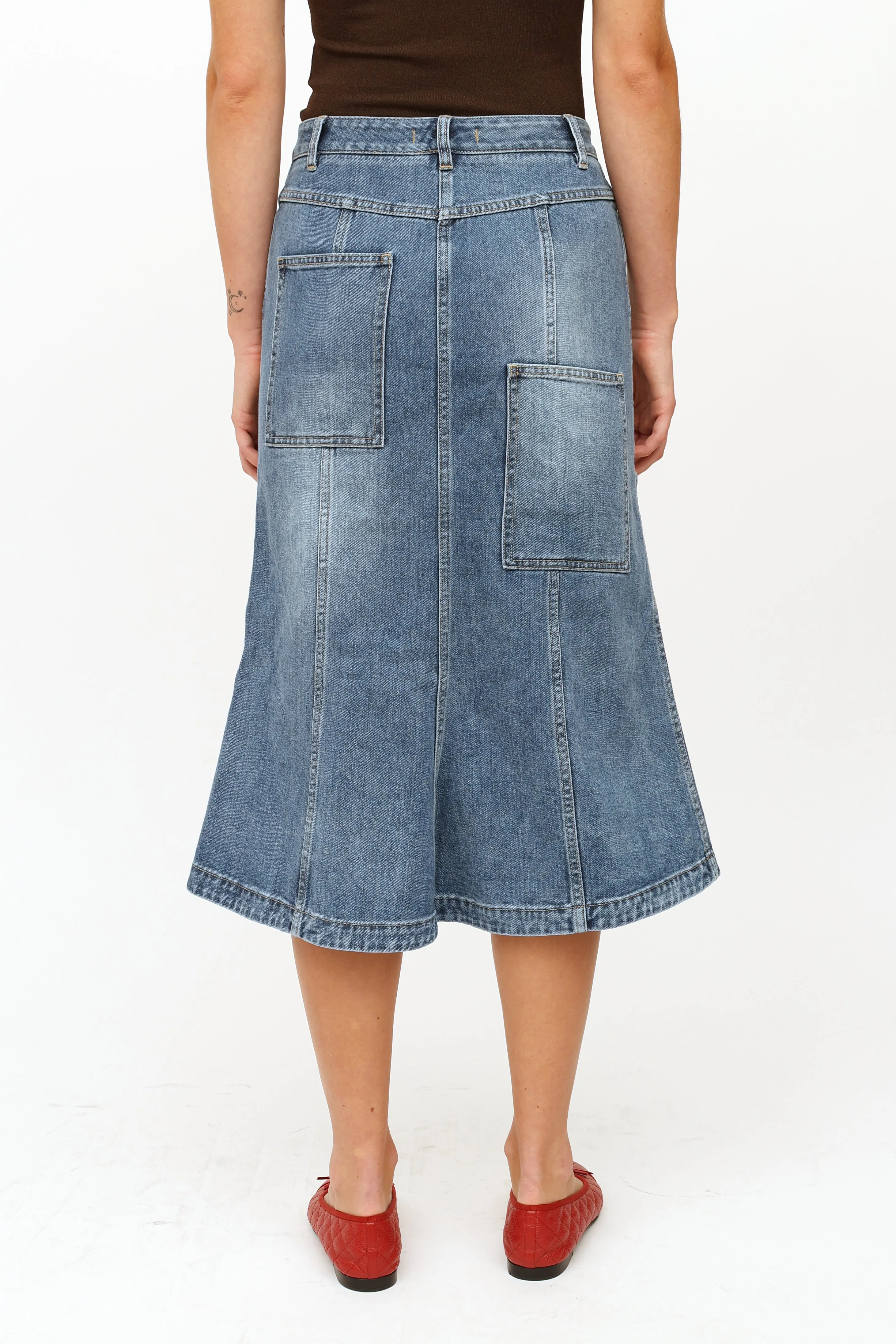 Blue Denim Panel Skirt