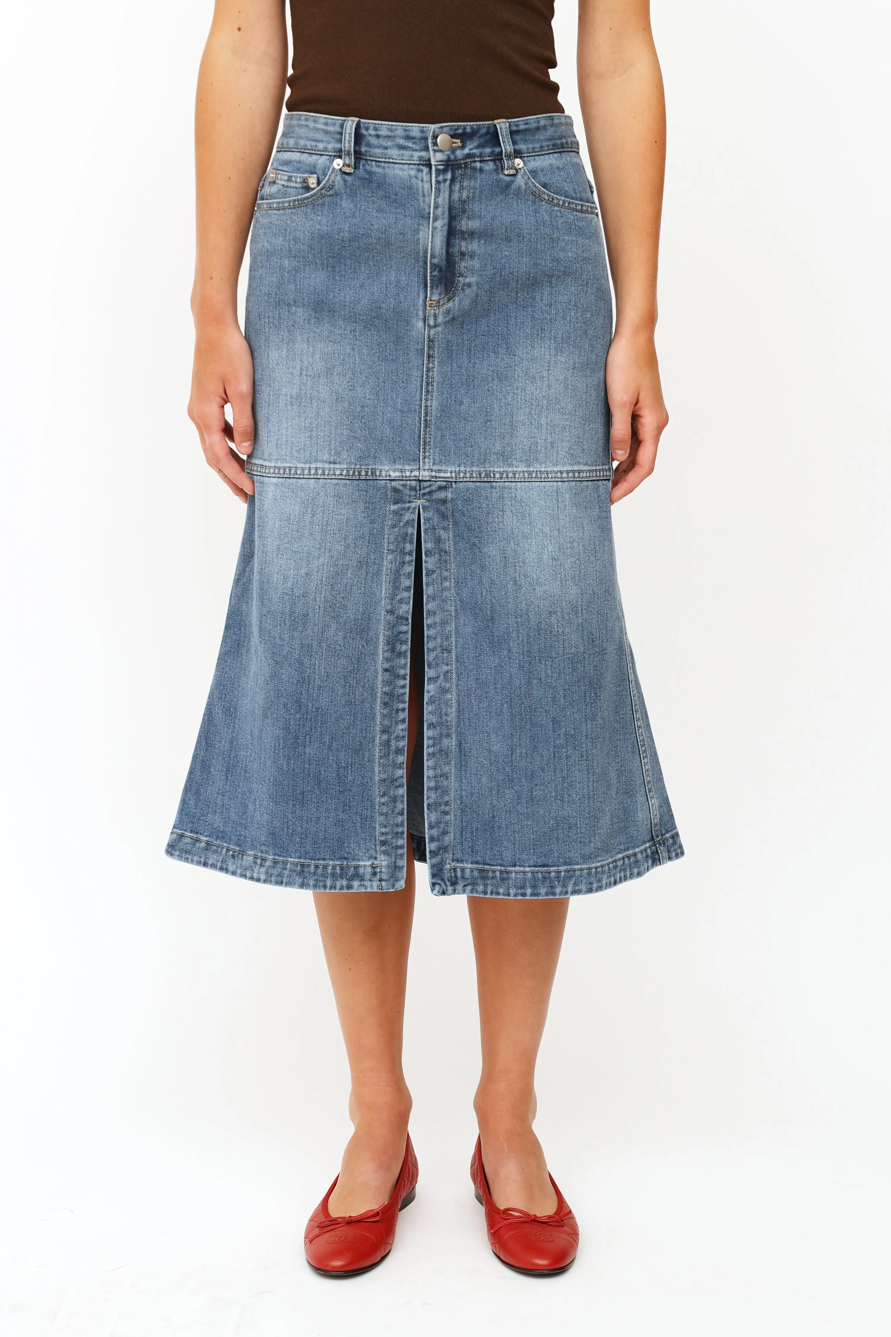 Blue Denim Panel Skirt