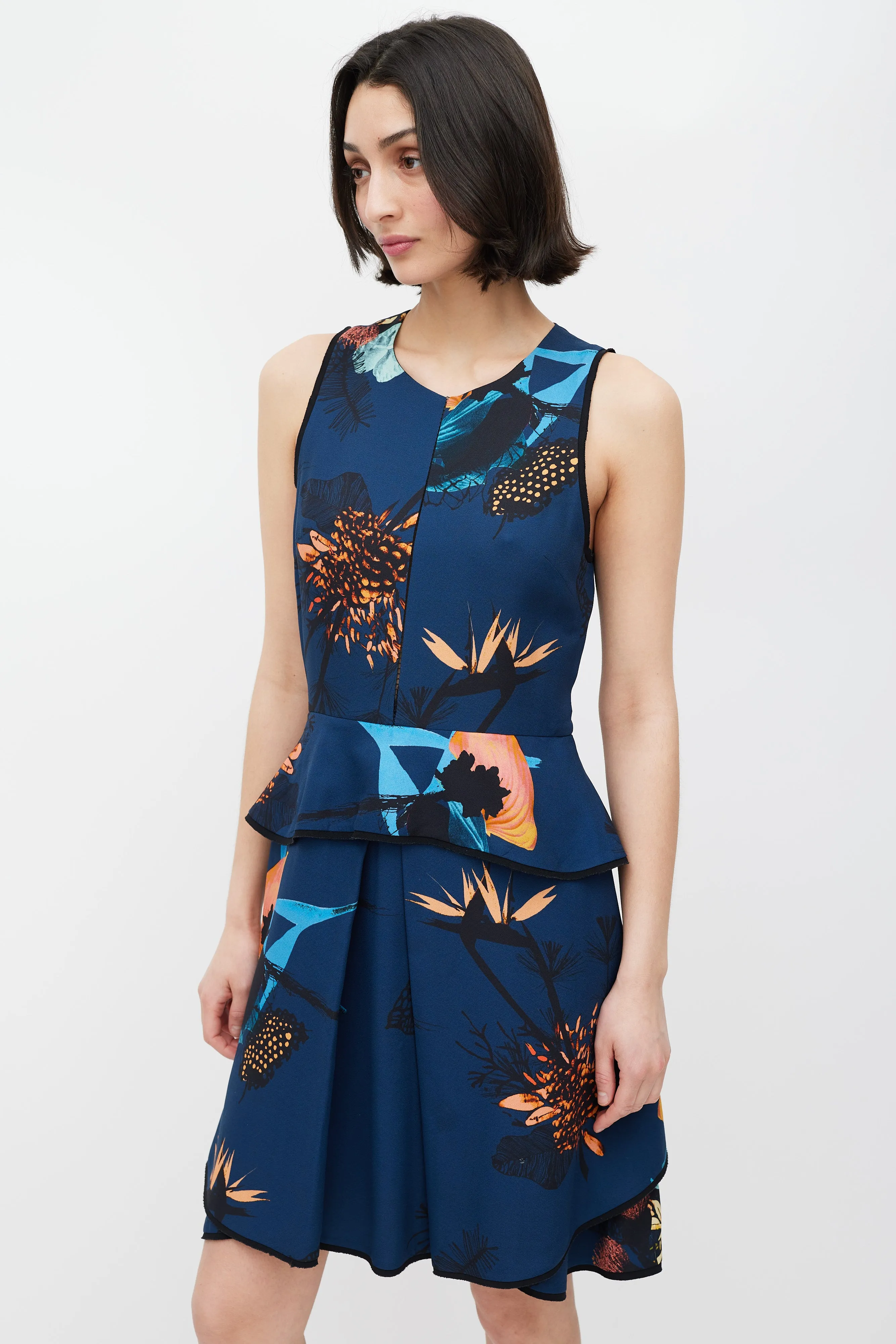 Blue Floral Print Peplum Dress