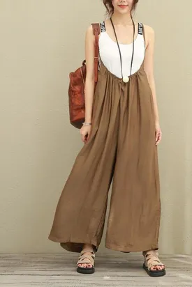 Brown Wide Leg Loose Silk Overalls Women Clothes