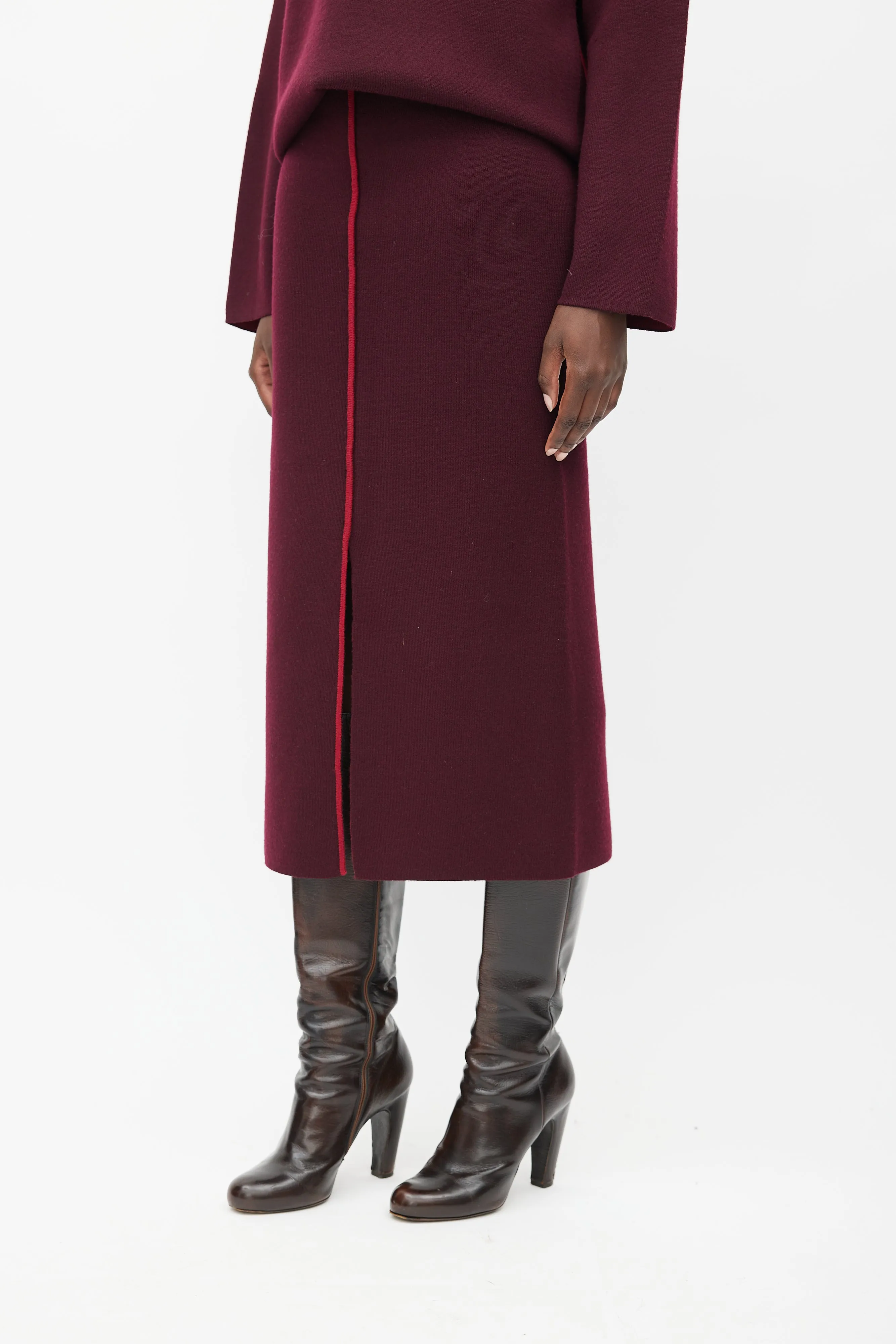 Burgundy Wool Knit Co-Ord Set