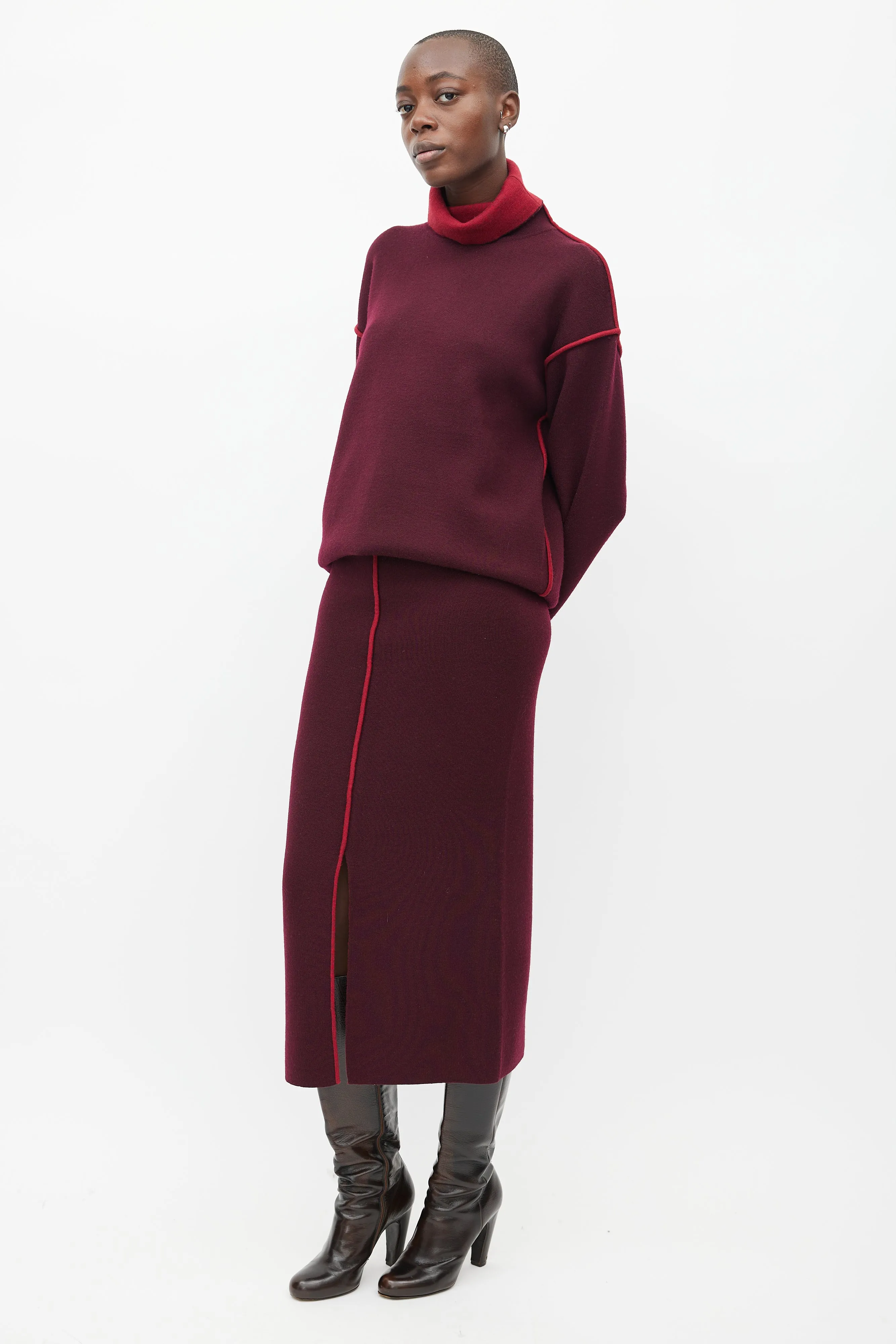 Burgundy Wool Knit Co-Ord Set