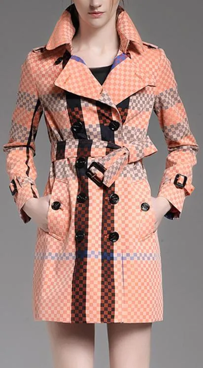 Checkered Check Print Short Trench Coat