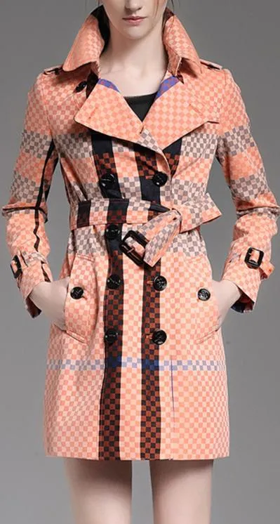 Checkered Check Print Short Trench Coat