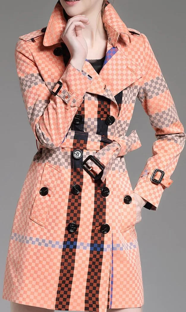 Checkered Check Print Short Trench Coat