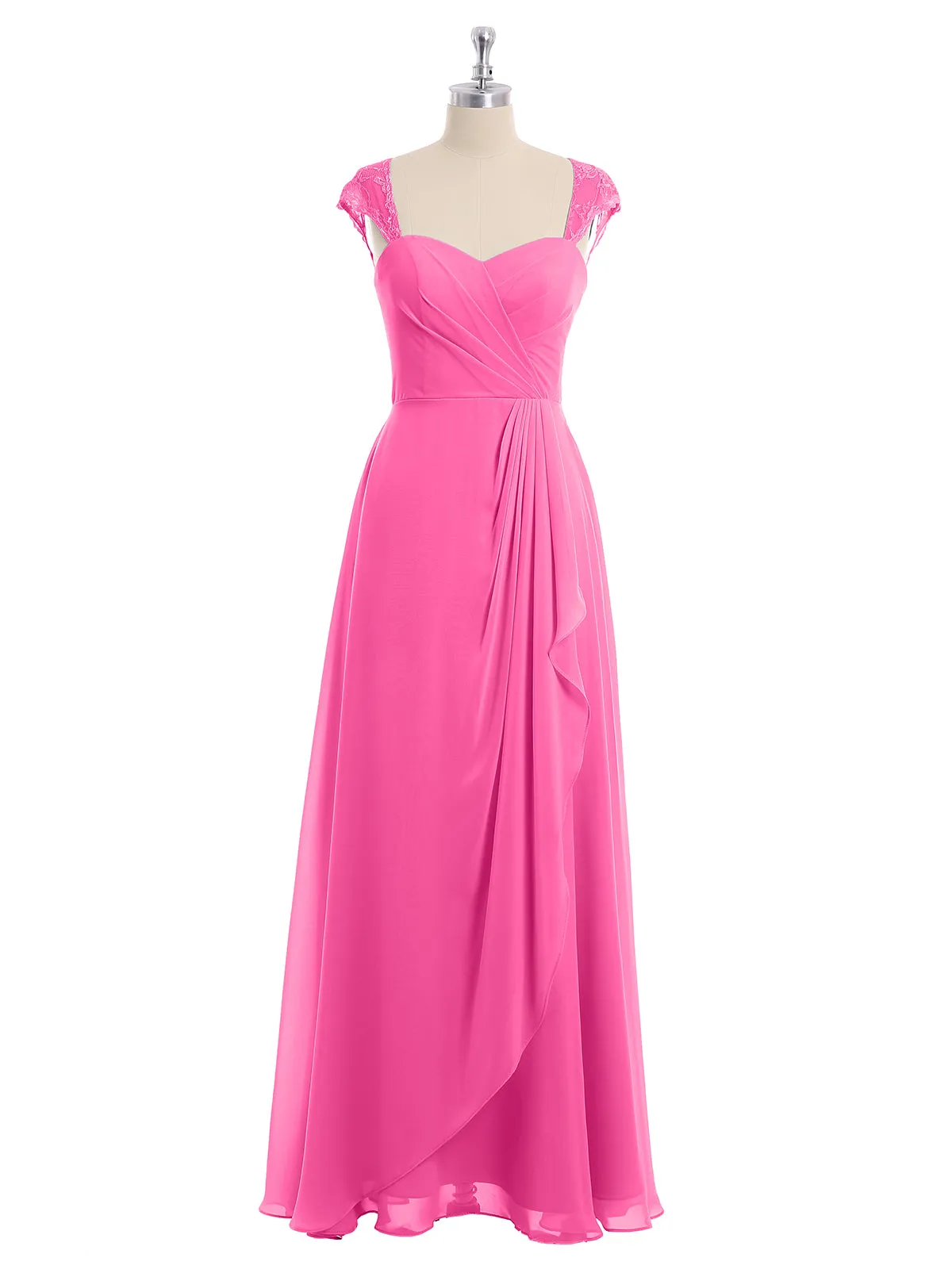 Chiffon Bridesmaid Dresses with Lace Cap Sleeves-Azalea