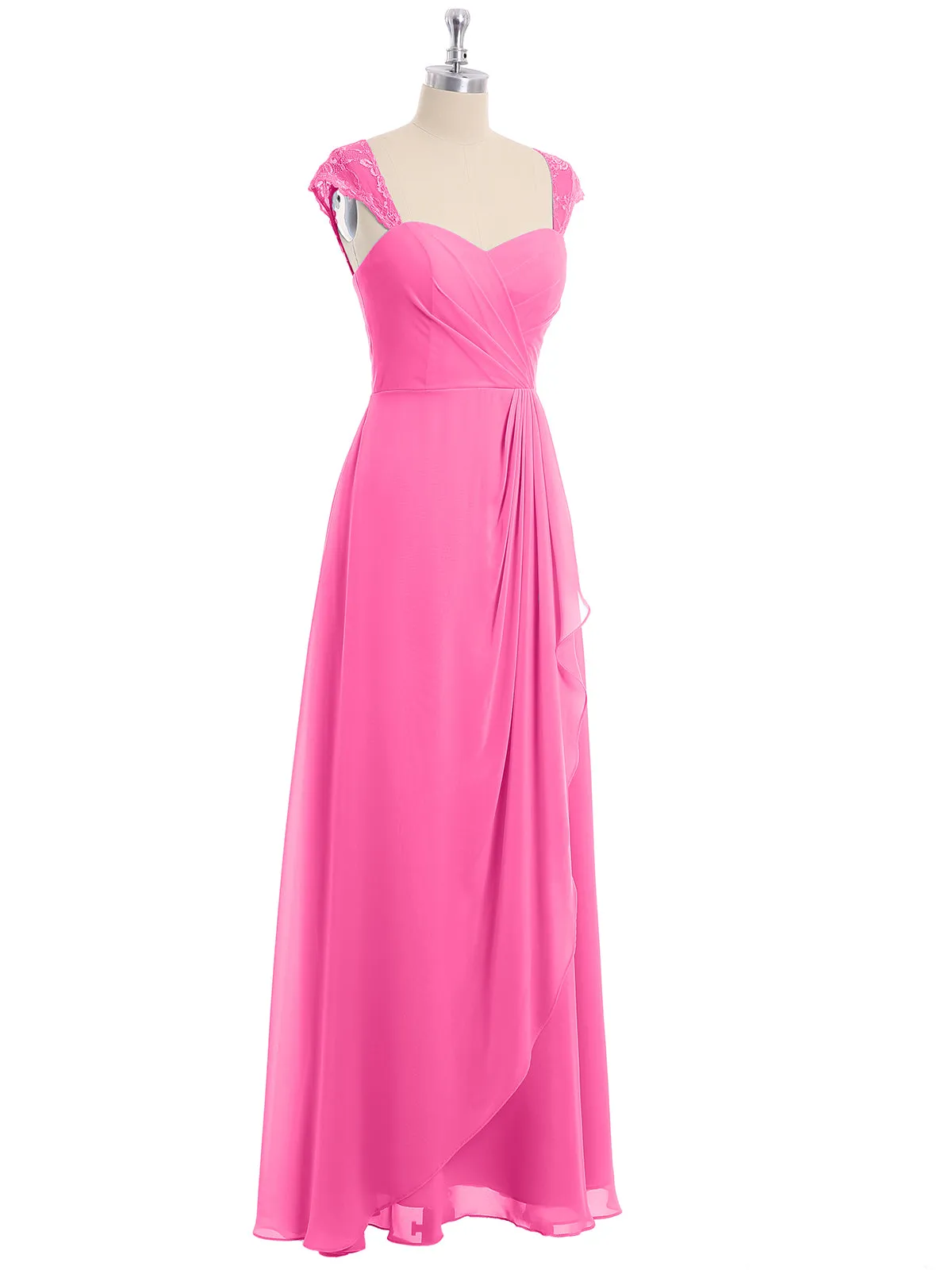 Chiffon Bridesmaid Dresses with Lace Cap Sleeves-Azalea