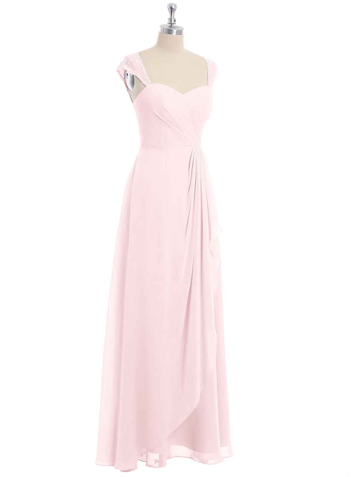 Chiffon Bridesmaid Dresses with Lace Cap Sleeves-Blushing Pink Plus Size