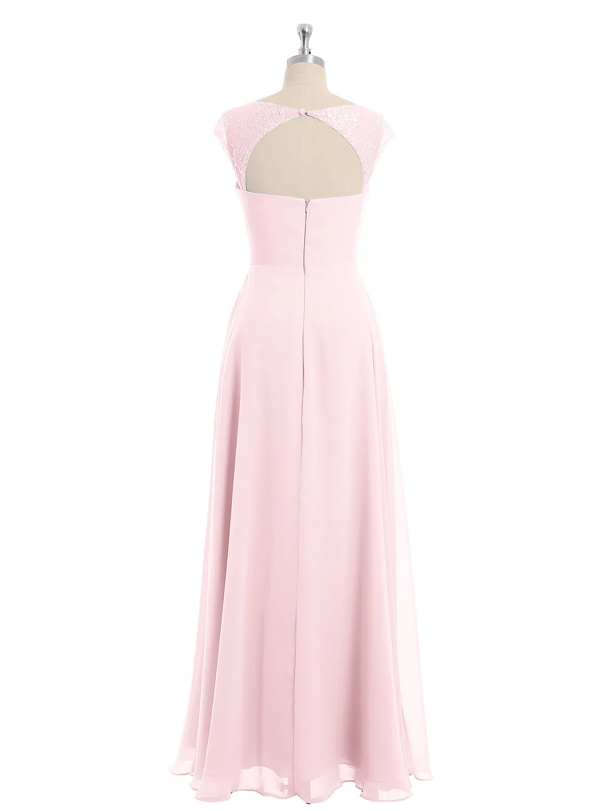 Chiffon Bridesmaid Dresses with Lace Cap Sleeves-Blushing Pink Plus Size